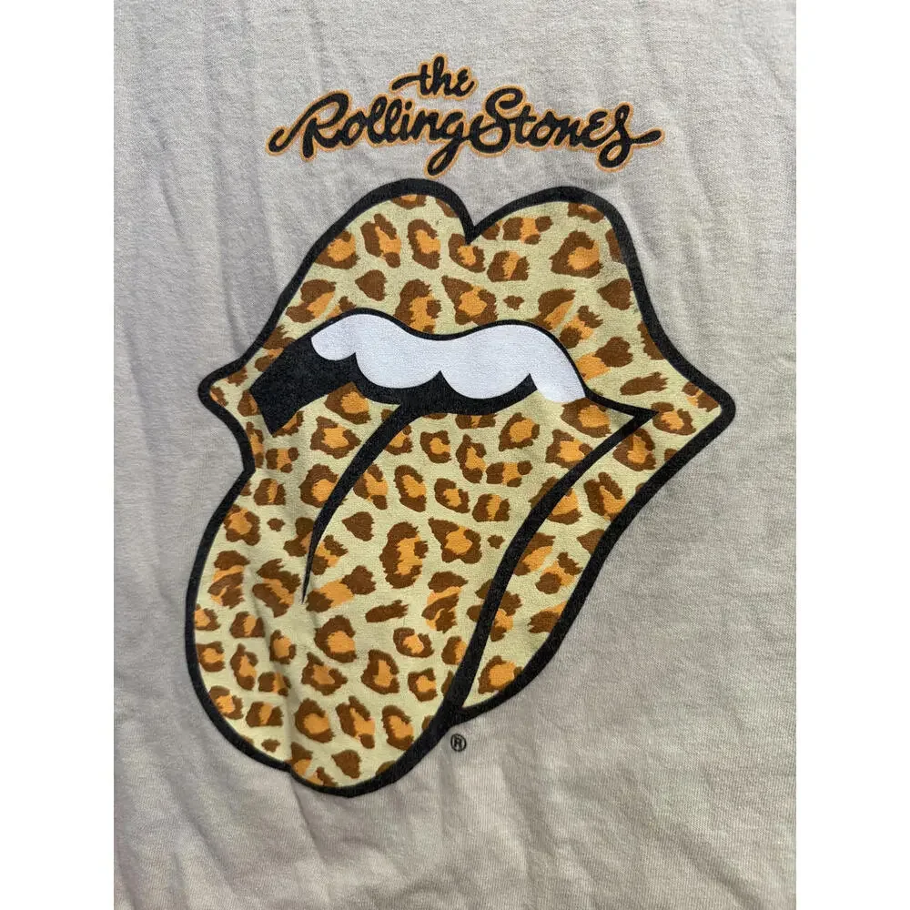 The Rolling Stones Leopard Print Tongue Graphic Cropped T-Shirt Size S - Picture 2 of 4